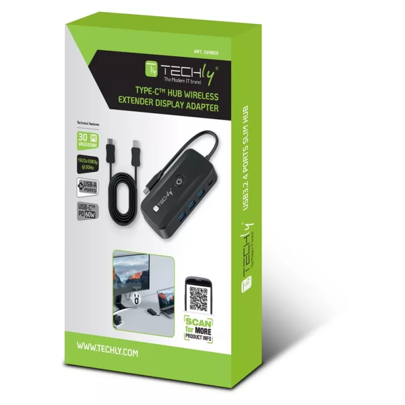 Techly IDATA USBC-HUB5WL AV plėtinys AV siųstuvas ir imtuvas Juodas
