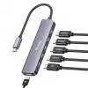 EQUIP USB-C 6‑viename daugiafunkcis adapteris — HDMI 4K/60Hz, 4× USB‑C Gen2 (10Gbps), 100W PD, 0,25 m laidas, Pilka