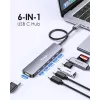 EQUIP USB-C 6‑viename daugiafunkcis adapteris — HDMI 4K/60Hz, 4× USB‑C Gen2 (10Gbps), 100W PD, 0,25 m laidas, Pilka