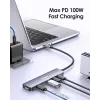 EQUIP USB-C 6‑viename daugiafunkcis adapteris — HDMI 4K/60Hz, 4× USB‑C Gen2 (10Gbps), 100W PD, 0,25 m laidas, Pilka