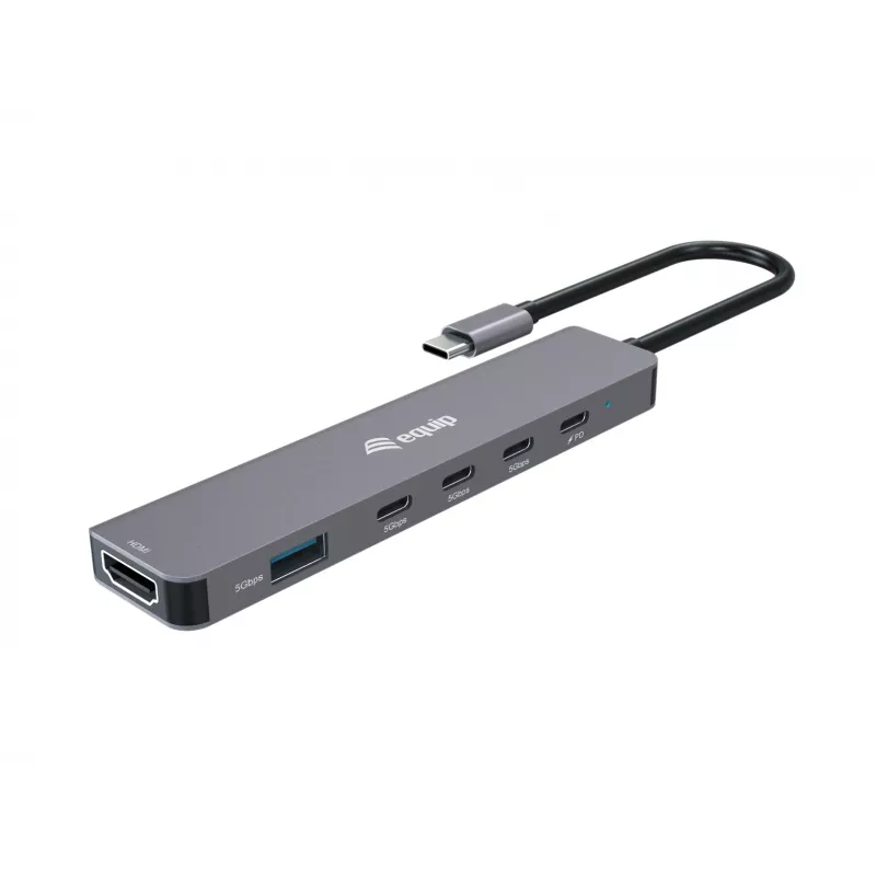 Equip USB-C 6 viename daugiafunkcis adapteris, HDMI 4K/30Hz, USB-C x 4, USB-A x 1, 5Gbps, 100W USB PD