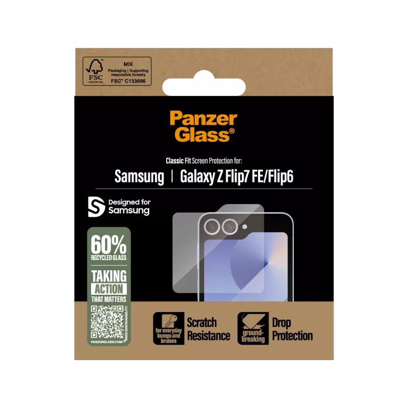 PanzerGlass ® Apsauginė ekrano plėvelė Samsung Galaxy Z Flip7 FE | Flip6 | Classic Fit