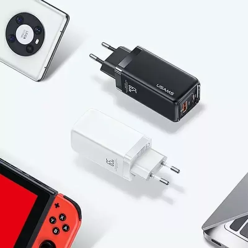 Įkroviklis usams T47 USB / USB-C 65W PD greitasis įkrovimas — 65W USB Power Delivery, USB-A + USB-C prievadai