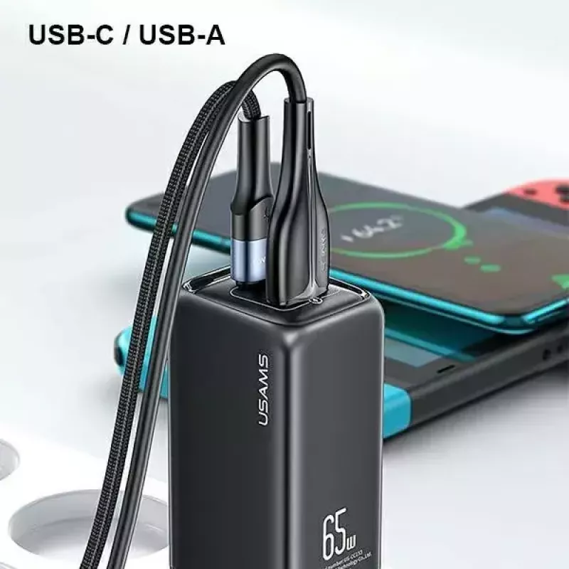 Įkroviklis usams T47 USB / USB-C 65W PD greitasis įkrovimas — 65W USB Power Delivery, USB-A + USB-C prievadai