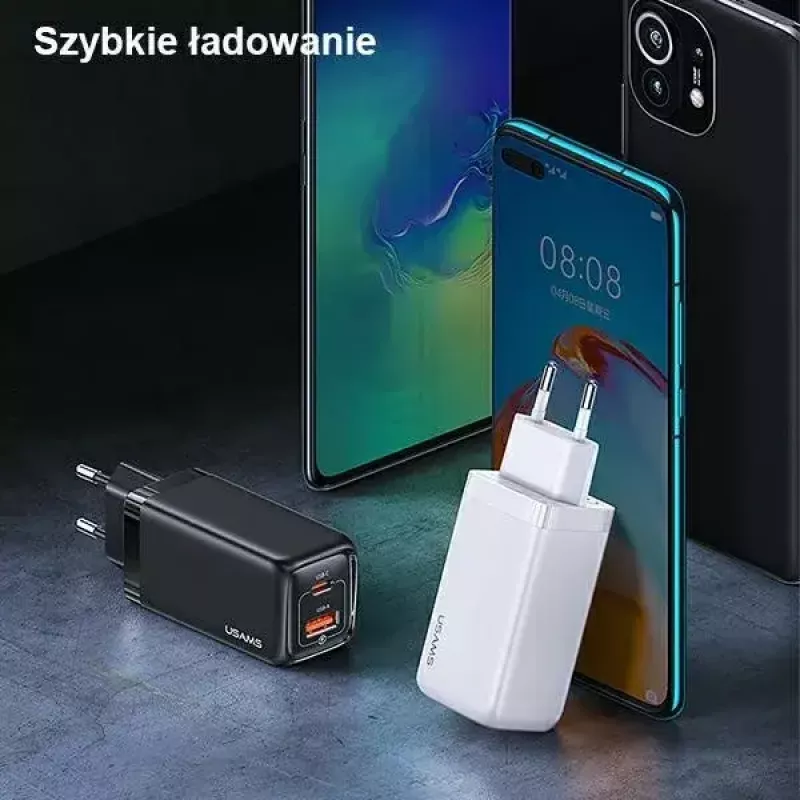 Įkroviklis usams T47 USB / USB-C 65W PD greitasis įkrovimas — 65W USB Power Delivery, USB-A + USB-C prievadai