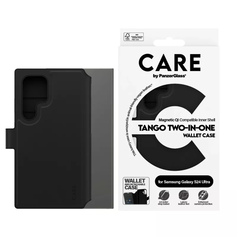 Telefono dėklas PanzerGlass CARE Feature Case Tango Two-in-One Wallet, suderinamas su Samsung Galaxy S24 Ultra, permatomas