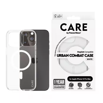 PanzerGlass CARE™ by ® Urban Combat Case Transparent w. White MagSafe iPhone 15 Pro Max