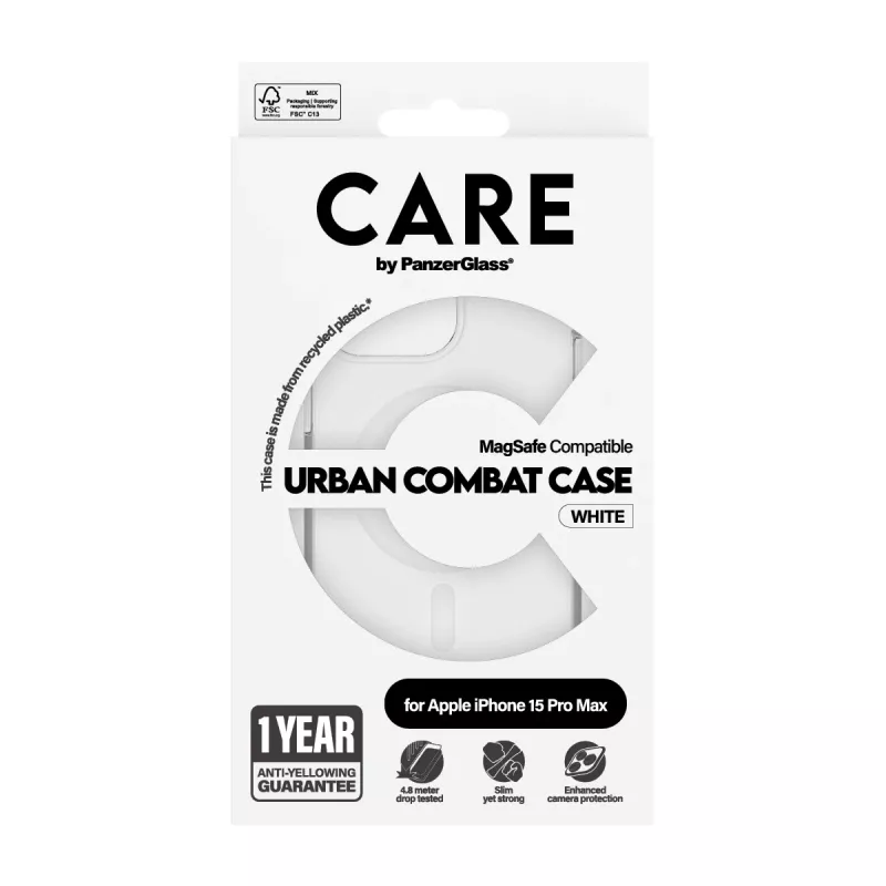 PanzerGlass CARE™ by ® Urban Combat Case Transparent w. White MagSafe iPhone 15 Pro Max