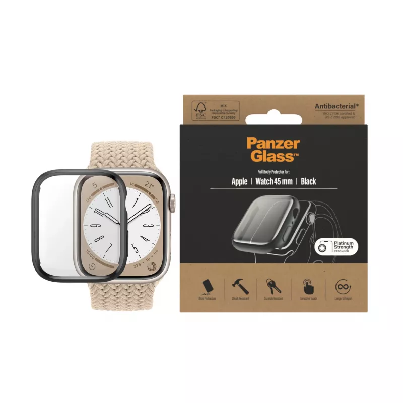 PanzerGlass ® Pilno rėmelio dėklas Apple Watch Series 9 | 8 | 7 | 45 mm | Juodas