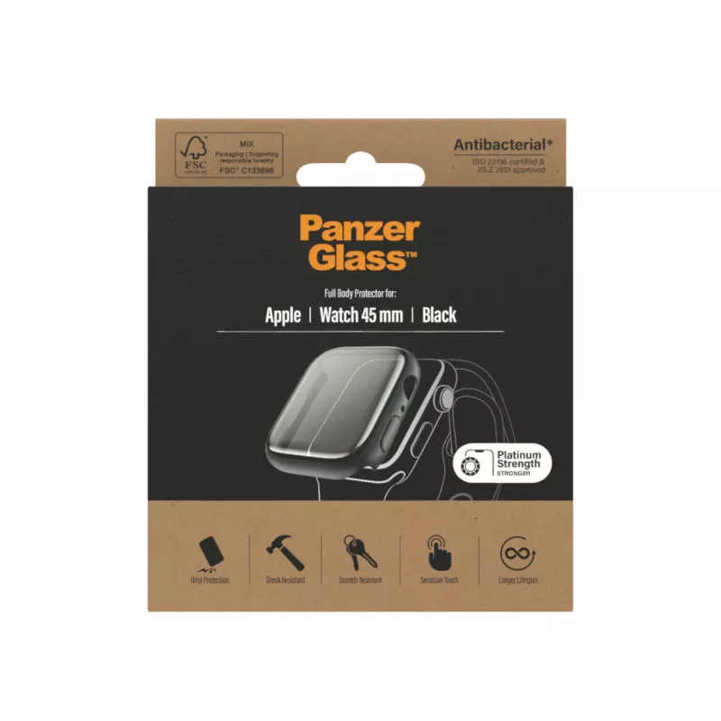 PanzerGlass ® Pilno rėmelio dėklas Apple Watch Series 9 | 8 | 7 | 45 mm | Juodas