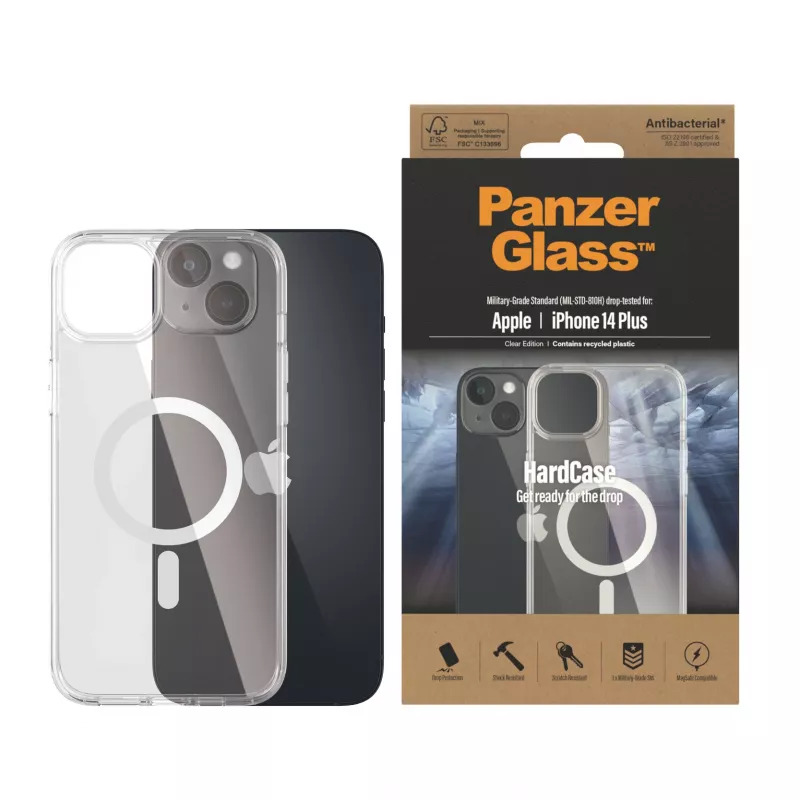 PanzerGlass ® HardCase permatomas su baltu MagSafe, skirtas iPhone 14 Plus