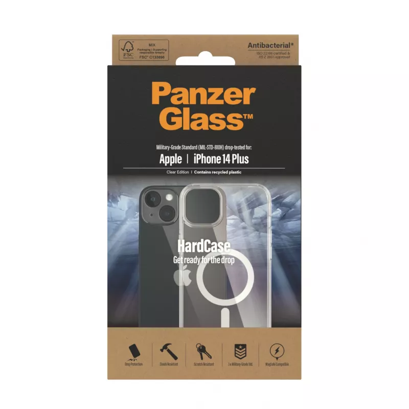 PanzerGlass ® HardCase permatomas su baltu MagSafe, skirtas iPhone 14 Plus