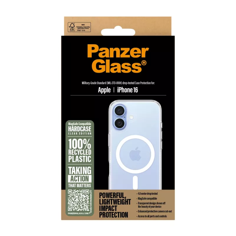 Dangtelis PanzerGlass HardCase permatomas su baltu MagSafe, skirtas iPhone '24 6,1 col.