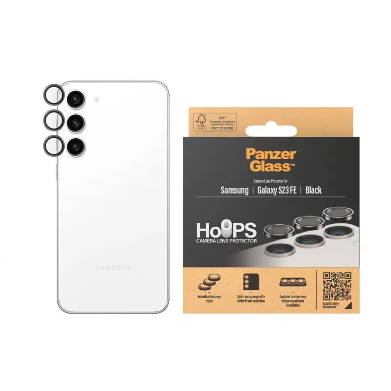 PanzerGlass Hoops kameros objektyvo apsauga Samsung Galaxy S23 FE juoda, atspari įbrėžimams ir smūgiams