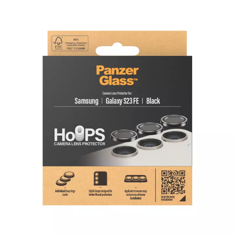 PanzerGlass Hoops kameros objektyvo apsauga Samsung Galaxy S23 FE juoda, atspari įbrėžimams ir smūgiams