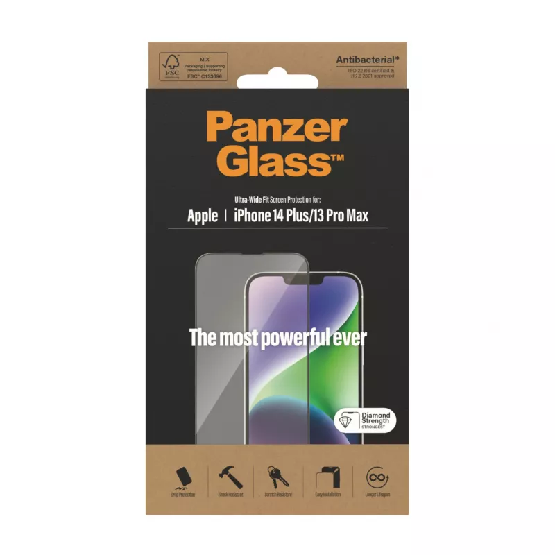 Ekrano apsauga PanzerGlass Apple iPhone 14 Plus 13 Pro Max Ultra-Wide Fit atspari įbrėžimams ir smūgiams