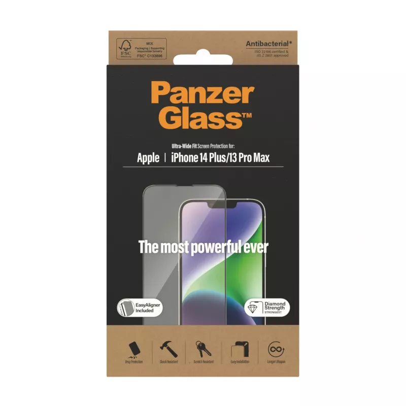 PanzerGlass ® Ekrano apsauga iPhone 14 Plus | 13 Pro Max | Ultra-Wide Fit su EasyAligner
