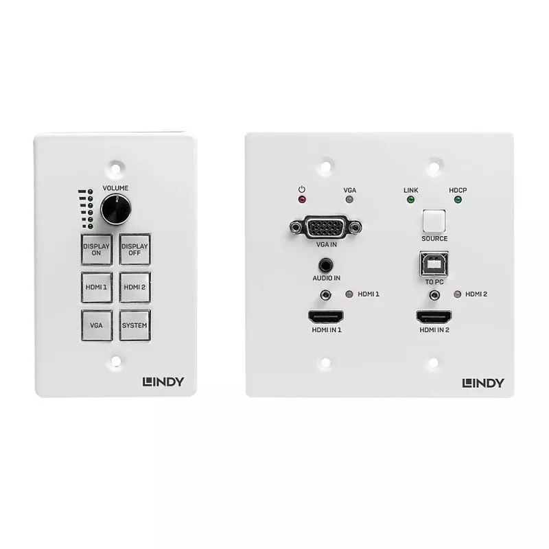 Lindy HDBaseT pristatymo sistema su valdymo klaviatūra, 3840 x 2160 pikselių, AV siųstuvas ir imtuvas, 70 m, laidinis, juoda, balta, HDCP
