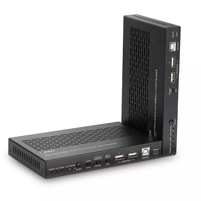 Lindy 100m Cat.6A HDMI 4K60, garso, IR ir RS-232 HDBaseT 3.0 KVM plėtiklis