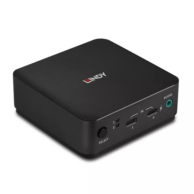 Lindy 2 prievadų C tipo, DisplayPort 1.2 KVM jungiklis, 3840 x 2160 pikselių, 4K Ultra HD, pilkas
