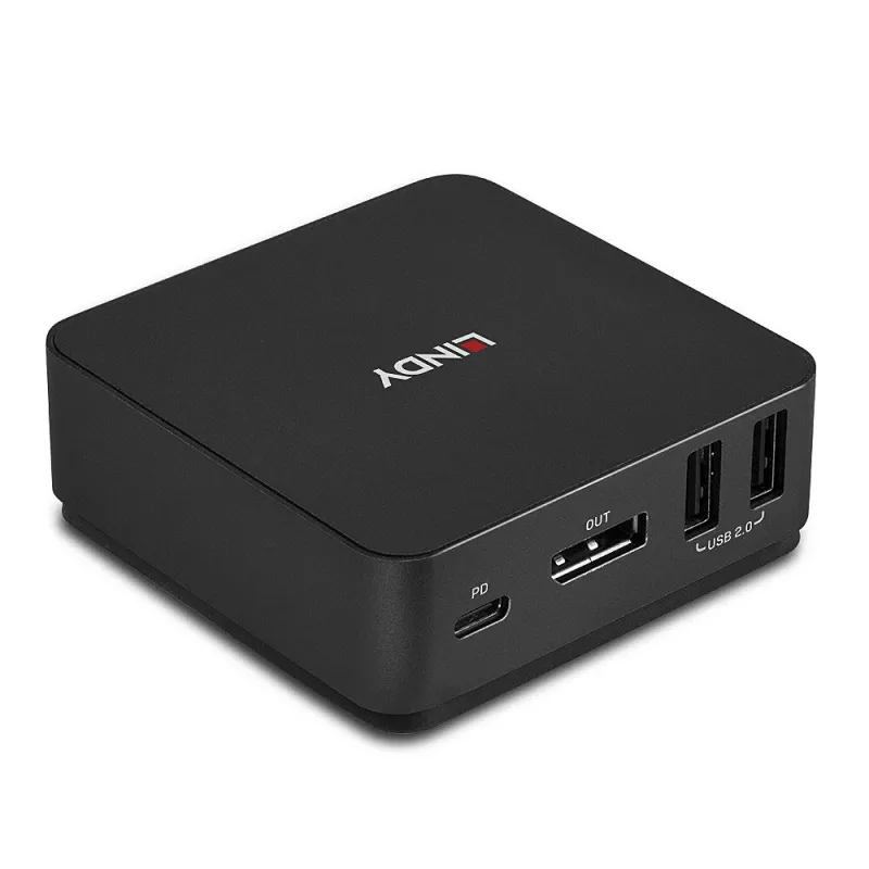 Lindy 2 prievadų C tipo, DisplayPort 1.2 KVM jungiklis, 3840 x 2160 pikselių, 4K Ultra HD, pilkas