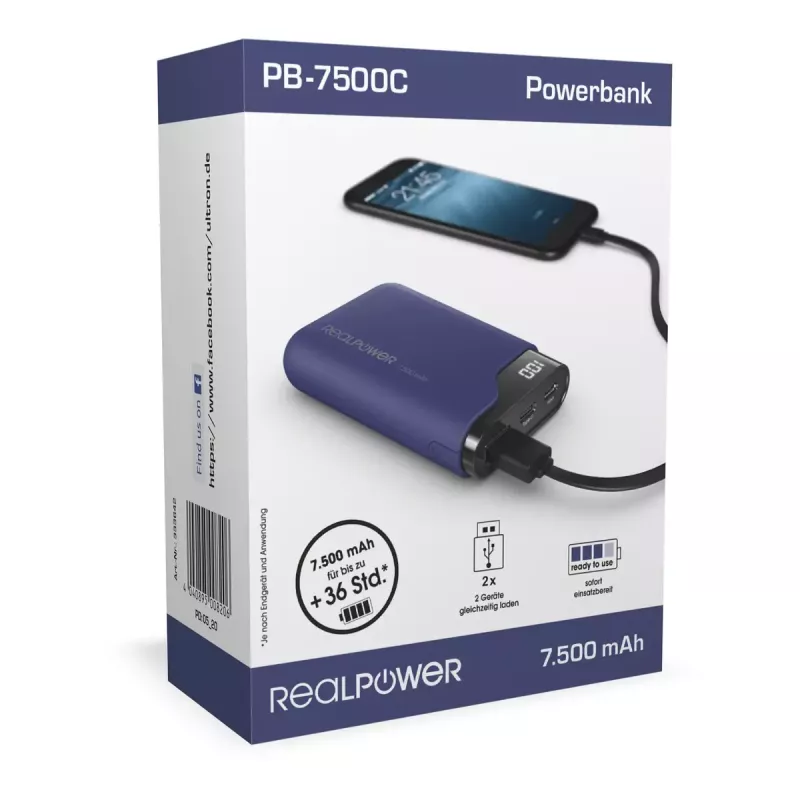 Nešiojama baterija RealPower PB-7500C 7500 mAh