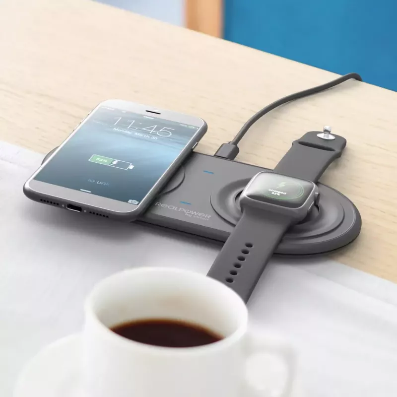 RealPower ChargeAIR Duo išmanusis telefonas išmanusis laikrodis juodas USB patalpų įkroviklis