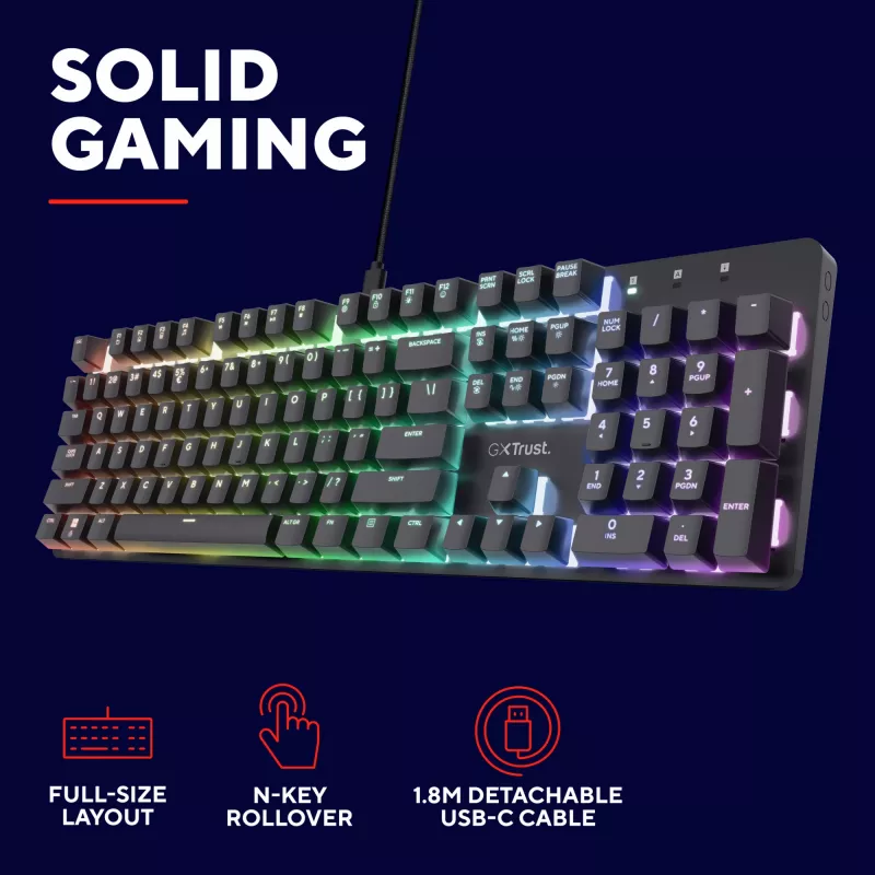 Žaidimų klaviatūra Trust GXT 871 Zora mechaninė USB RGB juoda
