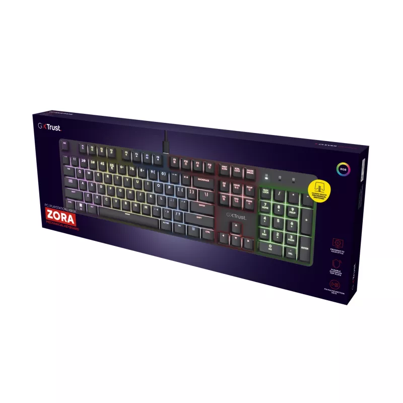 Žaidimų klaviatūra Trust GXT 871 Zora mechaninė USB RGB juoda