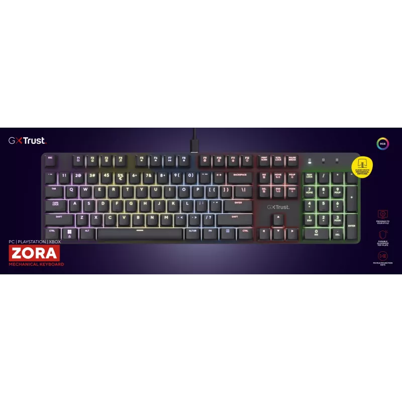 Žaidimų klaviatūra Trust GXT 871 Zora mechaninė USB RGB juoda