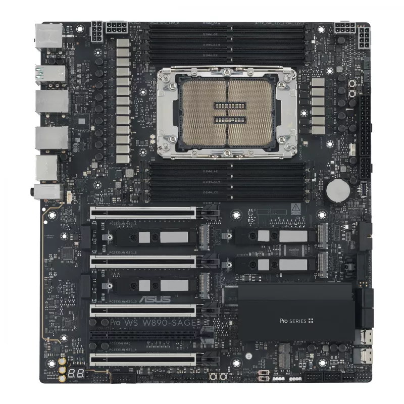 Motininė plokštė ASUS PRO WS W890-SAGE — Intel W890, LGA 4710-2, CEB, 8× DIMM, DDR5, Quad-channel, 2.5G ir 10G Ethernet