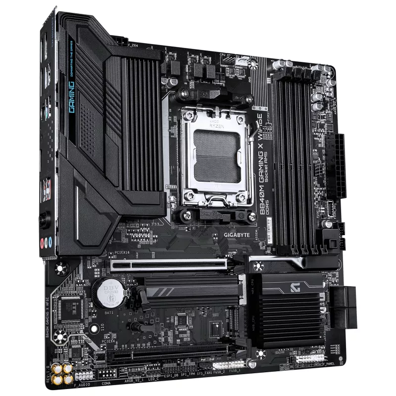 GIGABYTE B840M GAMING X WIFI6E pagrindinė plokštė - AMD Ryzen 9000 procesoriai, 8+2+2 fazių VRM, iki 8200 MHz DDR5 (O.C.), 2xPCIe 4.0 M.2, Wi-Fi 6E, 2,5GbE LAN, USB 3.2 Gen 1