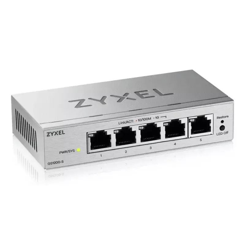Valdomas L2 Gigabit darbalaukio jungiklis Zyxel GS1200-5V3 — 5 x RJ-45 10/100/1000, 10 Gbps perjungimas