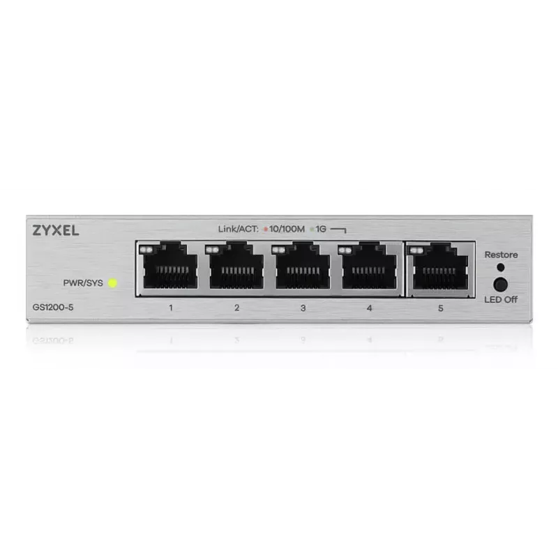 Valdomas L2 Gigabit darbalaukio jungiklis Zyxel GS1200-5V3 — 5 x RJ-45 10/100/1000, 10 Gbps perjungimas