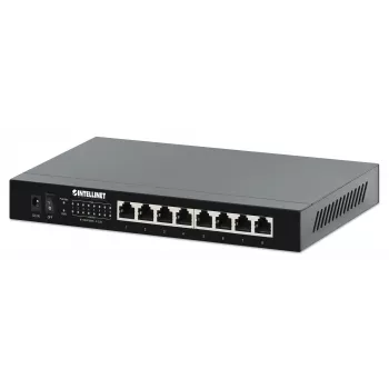 Intellinet 8 prievadų 2,5G Ethernet PoE+ komutatorius Aštuoni 10/100/1000/2500 Mbps PSE PoE+ prievadai, 100 W PoE galios biudžetas, nevaldomas, stalinis formatas, galimybė montuoti ant sienos
