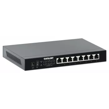 Intellinet 8 prievadų 2,5G Ethernet PoE+ komutatorius Aštuoni 10/100/1000/2500 Mbps PSE PoE+ prievadai, 100 W PoE galios biudžetas, nevaldomas, stalinis formatas, galimybė montuoti ant sienos