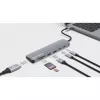 Manhattan USB-C dokas / stotelė su kortelių skaitytuvu, prievadai (x5): HDMI, USB-A (x2) ir USB-C (x2), su Power Delivery (PD) 100 W – reikalingas išorinis USB-C įkroviklis (nepridedamas). Maitinimas per USB (nereikia išorinio maitinimo šaltinio), kai PD nenaudojamas