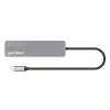 Manhattan USB-C dokas / stotelė su kortelių skaitytuvu, prievadai (x5): HDMI, USB-A (x2) ir USB-C (x2), su Power Delivery (PD) 100 W – reikalingas išorinis USB-C įkroviklis (nepridedamas). Maitinimas per USB (nereikia išorinio maitinimo šaltinio), kai PD nenaudojamas