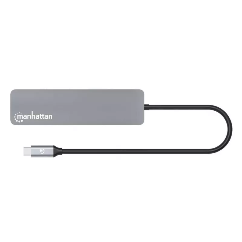 Manhattan USB-C dokas / stotelė su kortelių skaitytuvu, prievadai (x5): HDMI, USB-A (x2) ir USB-C (x2), su Power Delivery (PD) 100 W – reikalingas išorinis USB-C įkroviklis (nepridedamas). Maitinimas per USB (nereikia išorinio maitinimo šaltinio), kai PD nenaudojamas