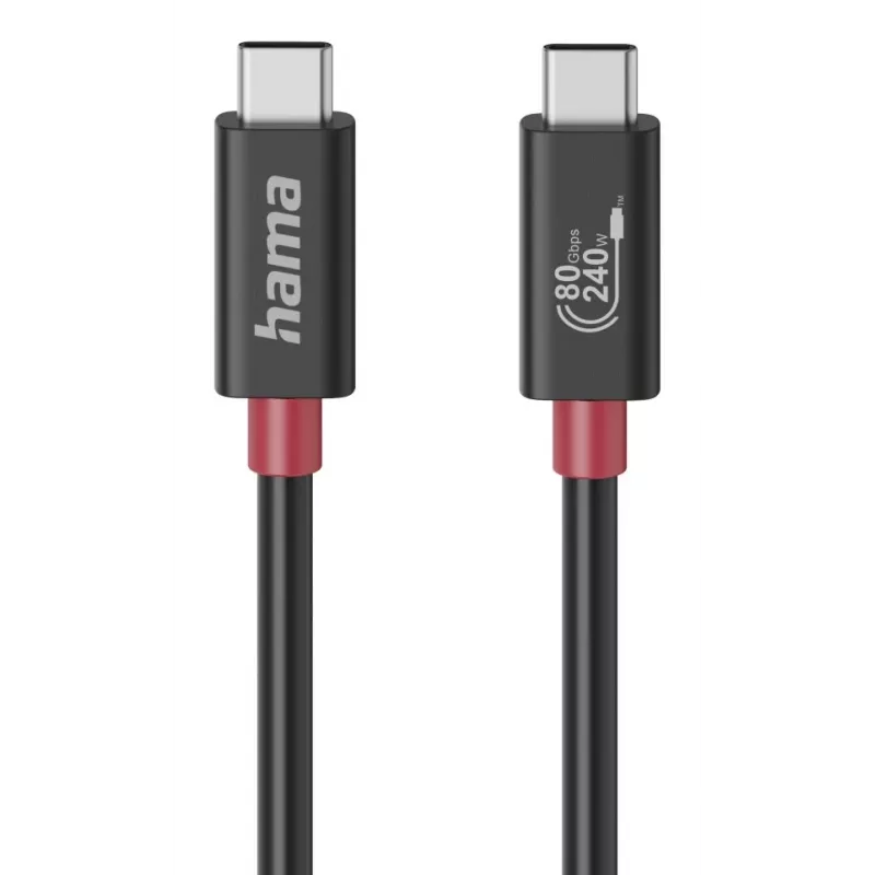 Hama USB-C laidas, E-Marker, USB4 Gen4, 80 Gbit/s, 5 A, 240 W, 1,00 m