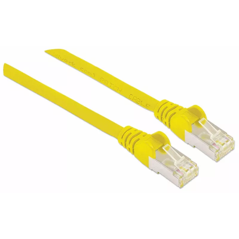 “Intellinet” tinklo komutacinis kabelis, Cat7 kabelis/Cat6A kištukai, 0,25 m, geltonas, varis, S/FTP, LSOH / LSZH, PVC, RJ45, auksu dengti kontaktai, nesikabinantis, su apsauginiu gaubteliu, garantija visam naudojimo laikui