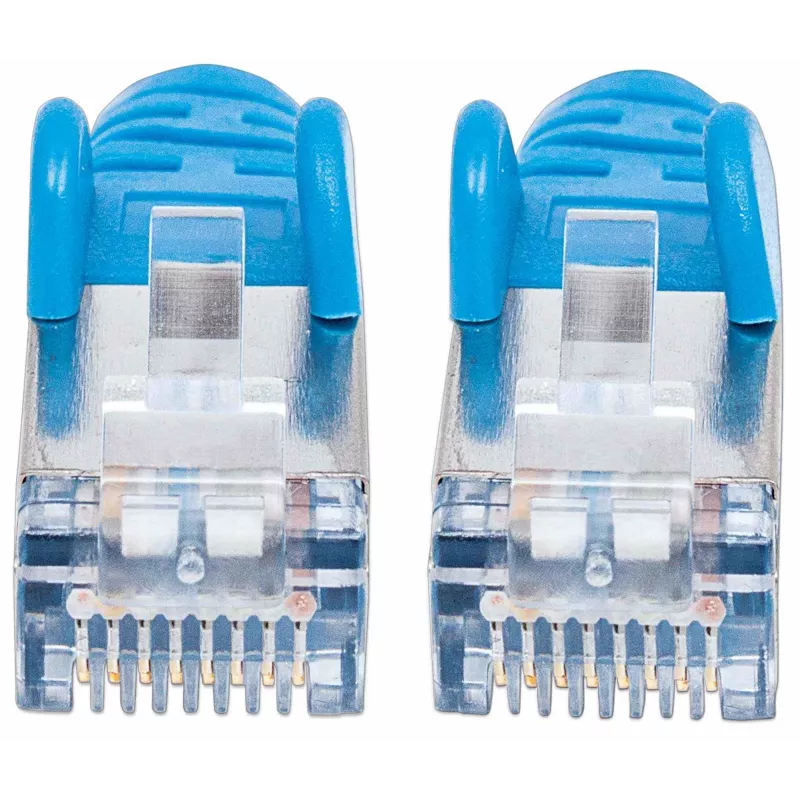 “Intellinet” tinklo komutacinis kabelis, Cat7 kabelis/Cat6A kištukai, 0,5 m, mėlynas, varis, S/FTP, LSOH / LSZH, PVC, RJ45, paauksuoti kontaktai, be užkabų, su apsauginiu gaubteliu, garantija visam eksploatavimo laikotarpiui
