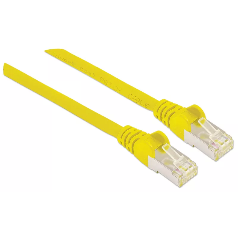 Intellinet tinklo komutacinis kabelis, Cat6A, 1,5 m, geltonas, varis, S/FTP, LSOH / LSZH, PVC, RJ45, auksuoti kontaktai, užsegamas be kabliuko, su apsauginiu gaubteliu, garantija visam gyvenimui