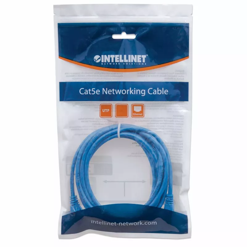 Intellinet tinklo kabelis, Cat6, 1 m, mėlynas, CCA, U/UTP, PVC, RJ45, auksuoti kontaktai, nesipainiojanti apsauga, apsaugotas, garantija visam tarnavimo laikui