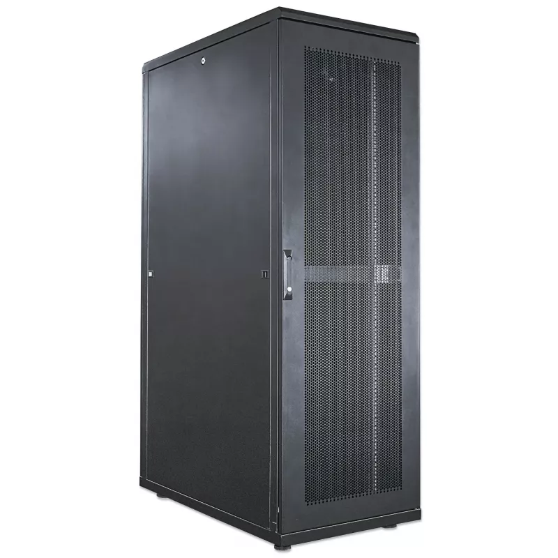 Intellinet 19 colių serverių spinta – laisvai pastatoma, 42U, 800x1000 mm (plotis x gylis), juoda, surinkta, maks. 1500 kg, kelių taškų durų spyna, po vieną spyną kiekvienam šoniniam skydeliui, naudojamas gylis 123–773 mm, IP20, stovas, plienas