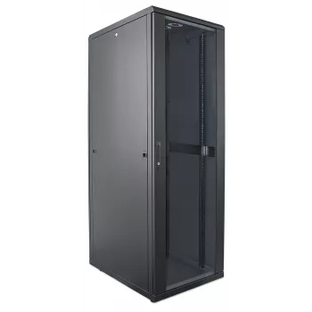 Intellinet 19 colių tinklo spinta - laisvai pastatoma, 42U, 800x800mm (plotis x gylis), juoda, plokščia pakuotė, maks. 1500 kg, daugiataškis durų užraktas, po vieną užraktą šoniniam skydeliui, naudojamas gylis 123–573 mm, IP20, stovas, plienas