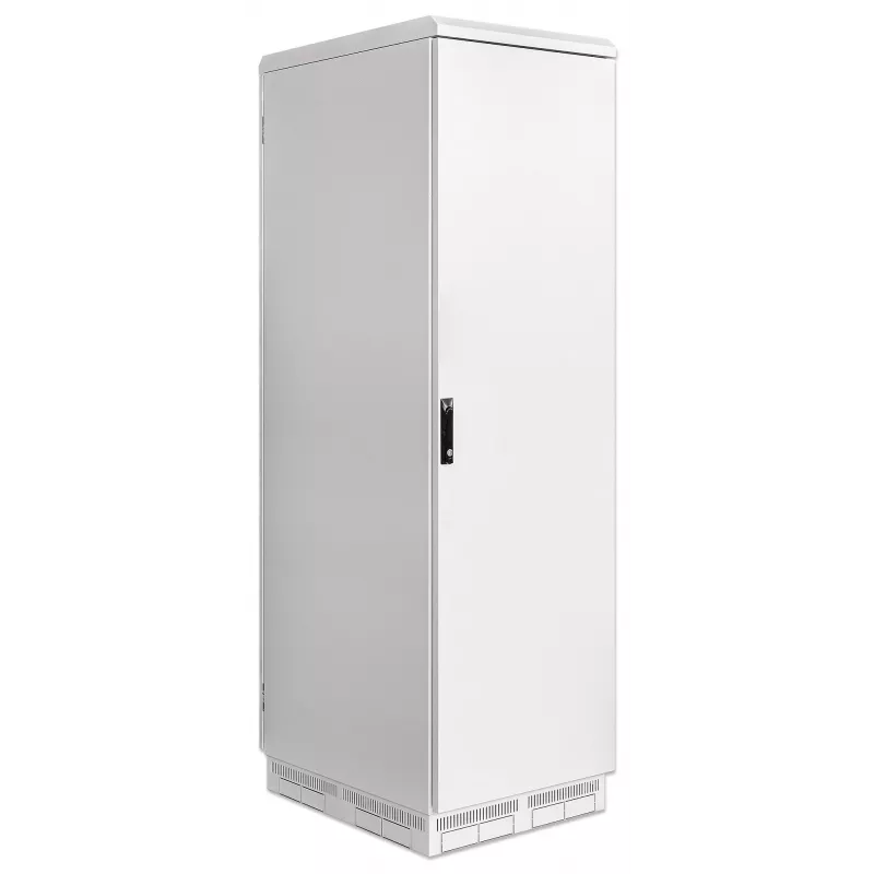 Intellinet Industrial IP55 19 colių tinklo spinta su integruotais ventiliatoriais, 42U 800 mm gylio, ant stogo montuojamas keturių ventiliatorių vėdinimo įrenginys, apsauga nuo dulkių patekimo ir vandens čiurkšlių, ant grindų statoma, surinkta, šviesiai pilka RAL7035