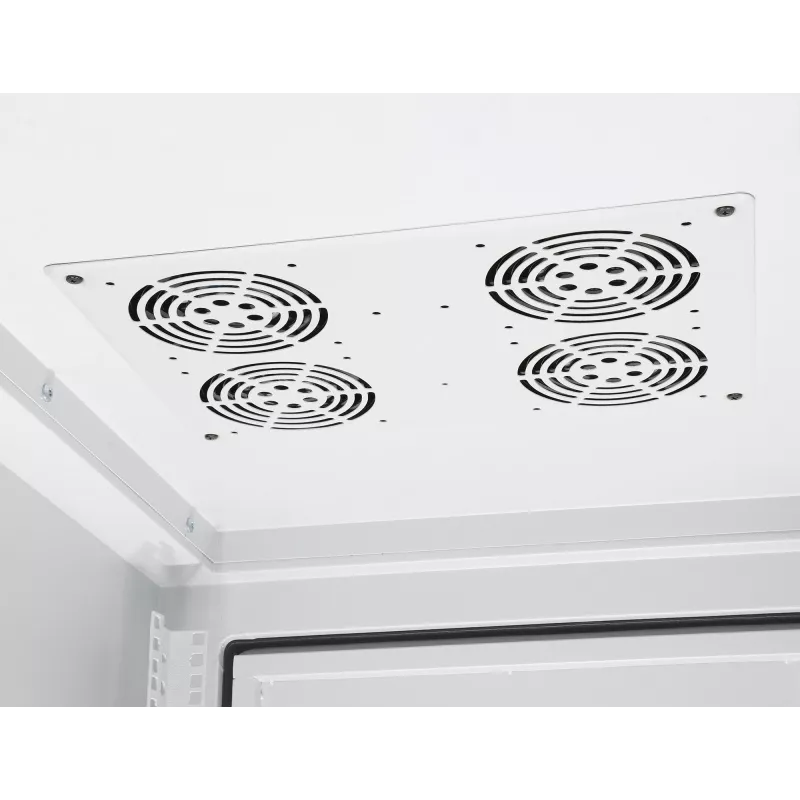 Intellinet Industrial IP55 19 colių tinklo spinta su integruotais ventiliatoriais, 42U 800 mm gylio, ant stogo montuojamas keturių ventiliatorių vėdinimo įrenginys, apsauga nuo dulkių patekimo ir vandens čiurkšlių, ant grindų statoma, surinkta, šviesiai pilka RAL7035