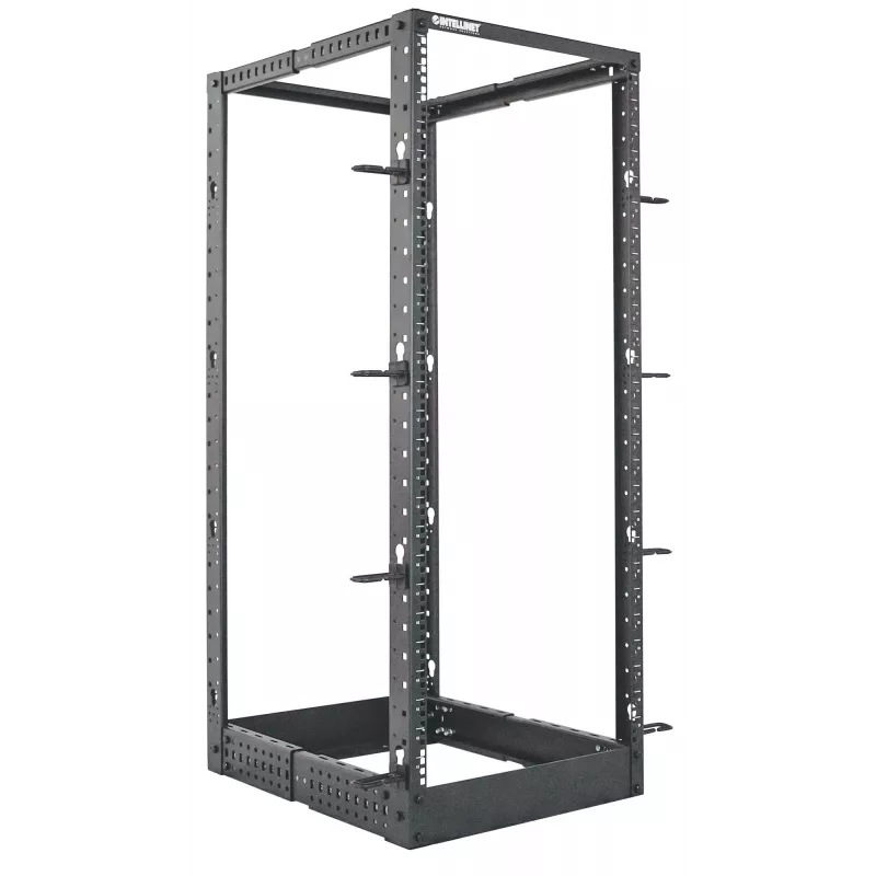 “Intellinet” 19 inch tinklo stovas – atviras rėmas (4 stulpų), 26U, juodas, plokščia pakuotė, maks. 360 kg