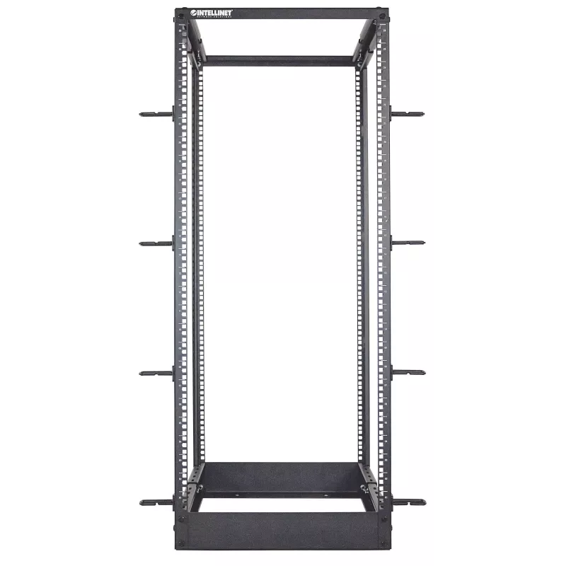 “Intellinet” 19 inch tinklo stovas – atviras rėmas (4 stulpų), 26U, juodas, plokščia pakuotė, maks. 360 kg